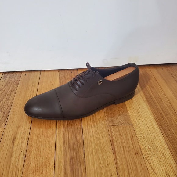 Gucci Brown Leather Lace-up Cap Toe Oxford Dress Shoes Interlocking G Size 7/6.5 - Picture 1 of 12